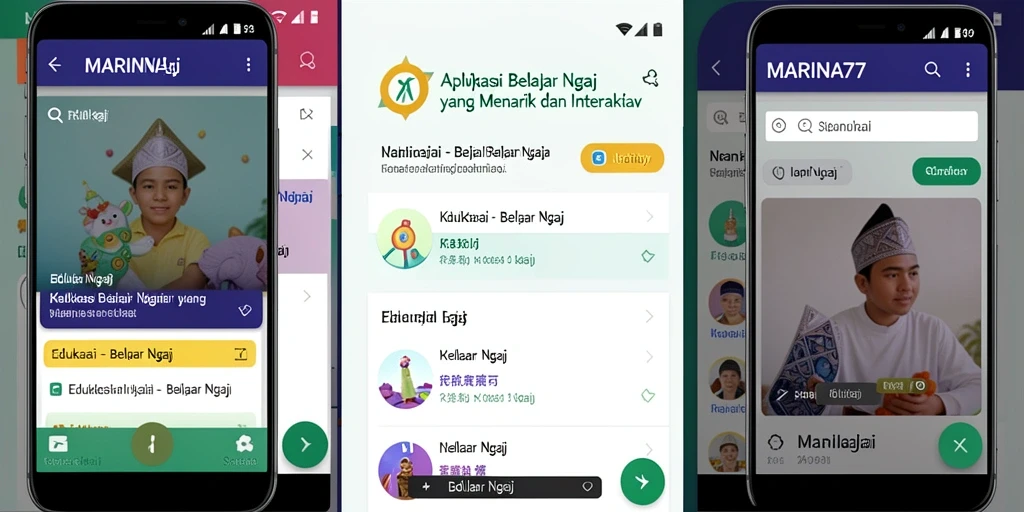 Antarmuka aplikasi MARINA77 untuk belajar ngaji dengan fitur interaktif.